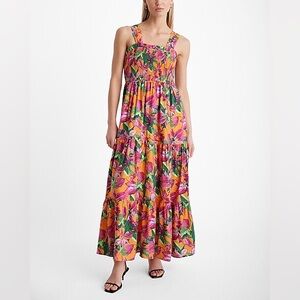 NEW Express Floral Square Neck Sleeveless Smocked Tiered Maxi Dress XL NWT